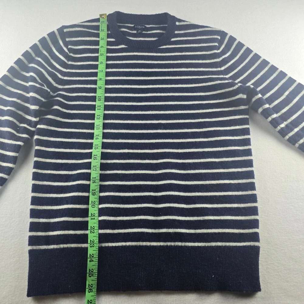 J. Crew Factory Mens Striped Wool Blend Sweater Crew Neck Navy Blue White Medium